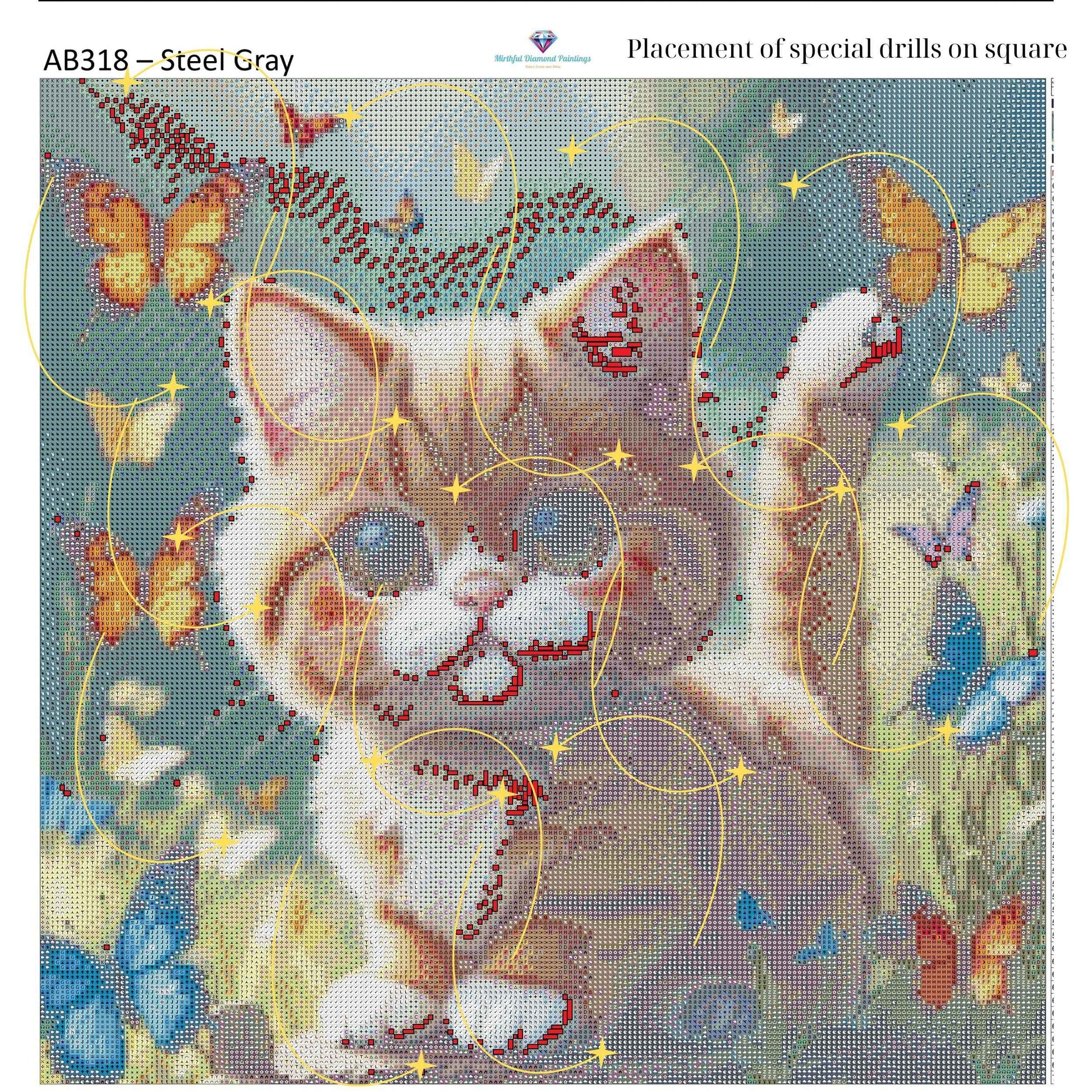 Kitty of Butterflies – Premium Diamond Painting Kit (50x50cm) Square Resin OR Round Acrylic Drills | Fantasy Cat DIY Art