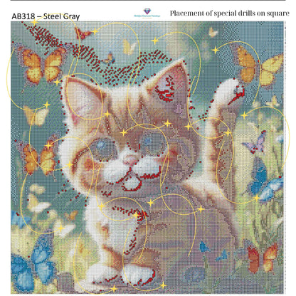 Kitty of Butterflies – Premium Diamond Painting Kit (50x50cm) Square Resin OR Round Acrylic Drills | Fantasy Cat DIY Art