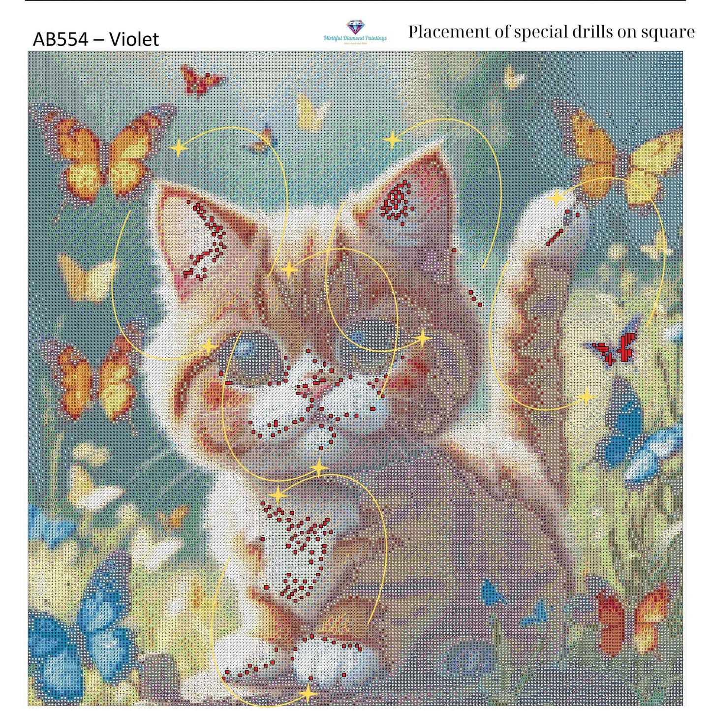 Kitty of Butterflies – Premium Diamond Painting Kit (50x50cm) Square Resin OR Round Acrylic Drills | Fantasy Cat DIY Art