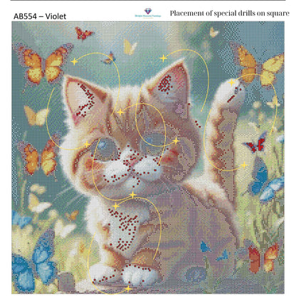 Kitty of Butterflies – Premium Diamond Painting Kit (50x50cm) Square Resin OR Round Acrylic Drills | Fantasy Cat DIY Art