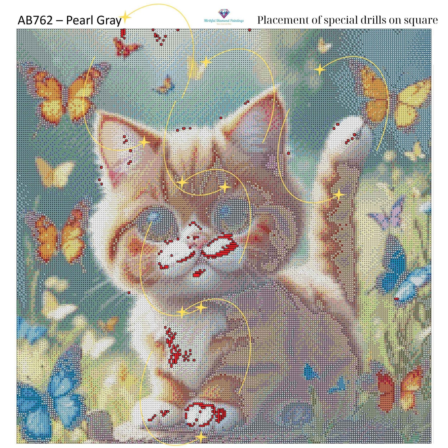 Kitty of Butterflies – Premium Diamond Painting Kit (50x50cm) Square Resin OR Round Acrylic Drills | Fantasy Cat DIY Art