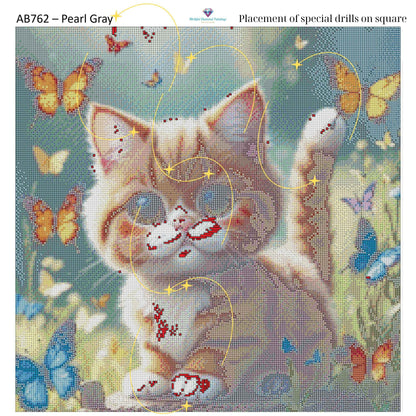 Kitty of Butterflies – Premium Diamond Painting Kit (50x50cm) Square Resin OR Round Acrylic Drills | Fantasy Cat DIY Art