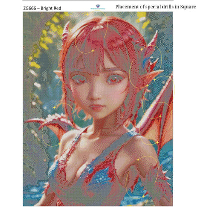 Emberborn Enchantress – 50x65cm Diamond Painting Kit | Fiery Fantasy Dragon Girl Design