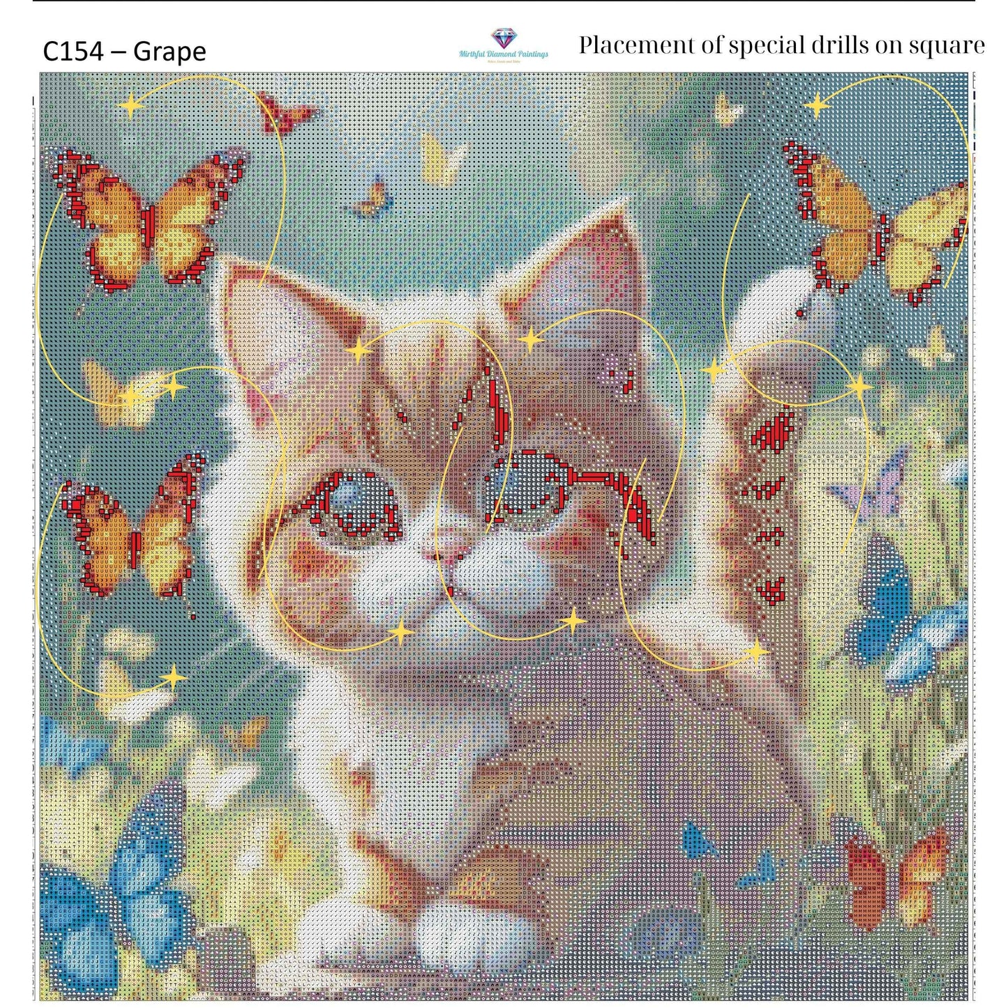 Kitty of Butterflies – Premium Diamond Painting Kit (50x50cm) Square Resin OR Round Acrylic Drills | Fantasy Cat DIY Art