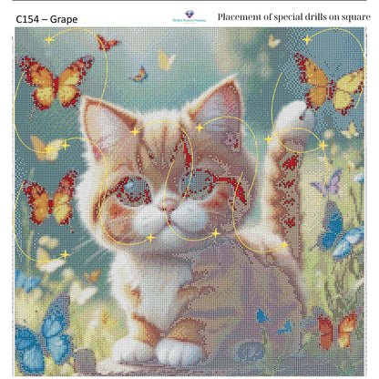 Kitty of Butterflies – Premium Diamond Painting Kit (50x50cm) Square Resin OR Round Acrylic Drills | Fantasy Cat DIY Art