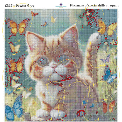 Kitty of Butterflies – Premium Diamond Painting Kit (50x50cm) Square Resin OR Round Acrylic Drills | Fantasy Cat DIY Art
