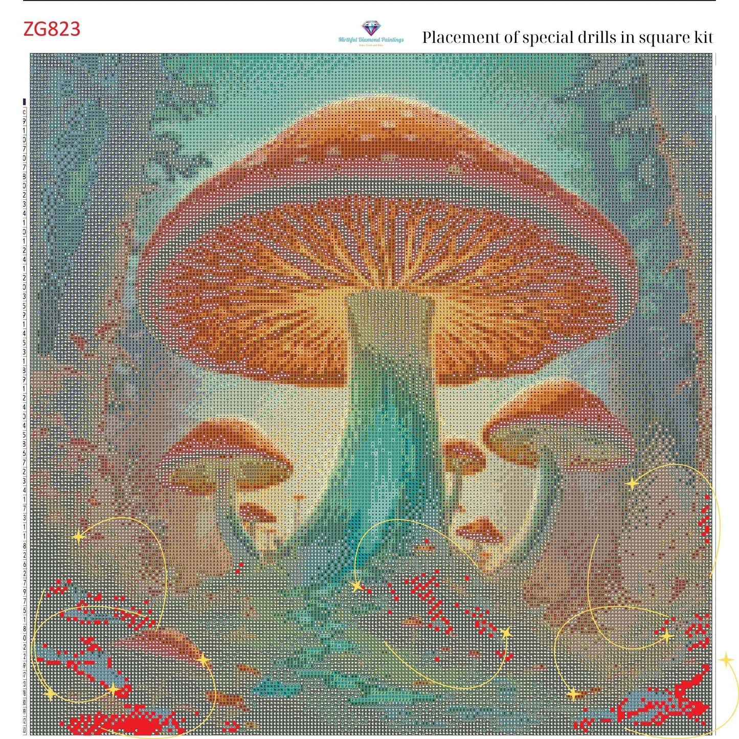 Enchanted Fungi Grove – 50x50cm Diamond Painting Kit | Square Resin or Round Acrylic Drills