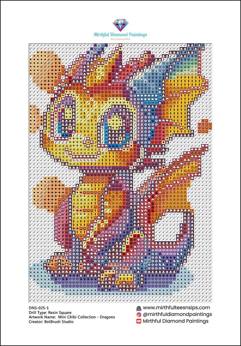 Mini Chibi Collection - Dragons 6 Hand Rendered Mini Canvases (Full Coverage) Square 13z18cm each