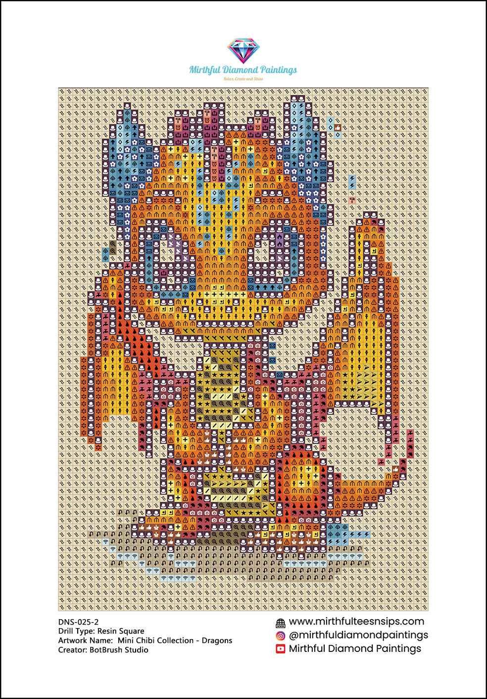 Mini Chibi Collection - Dragons 6 Hand Rendered Mini Canvases (Full Coverage) Square 13z18cm each