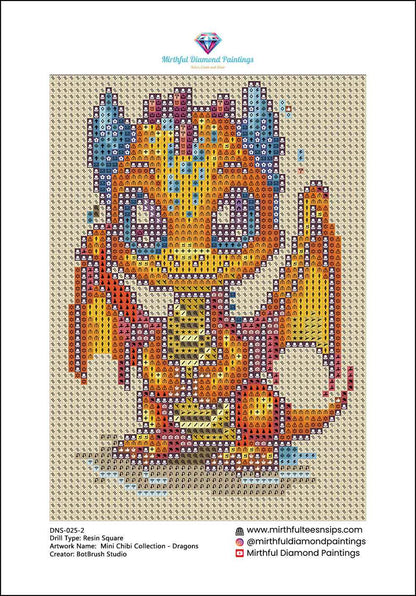 Mini Chibi Collection - Dragons 6 Hand Rendered Mini Canvases (Full Coverage) Square 13z18cm each