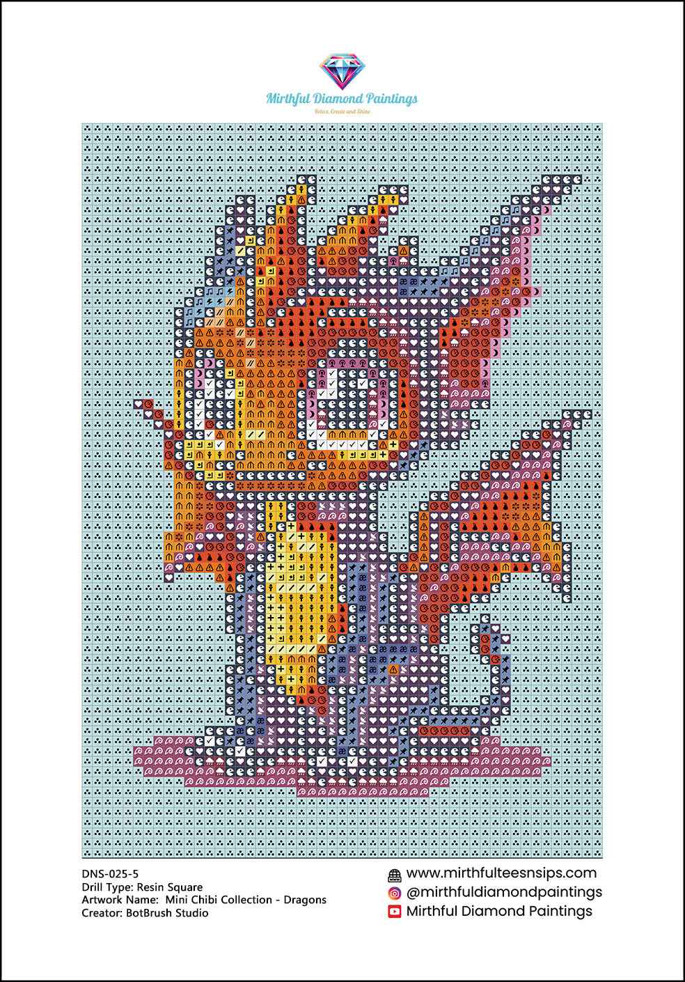 Mini Chibi Collection - Dragons 6 Hand Rendered Mini Canvases (Full Coverage) Square 13z18cm each