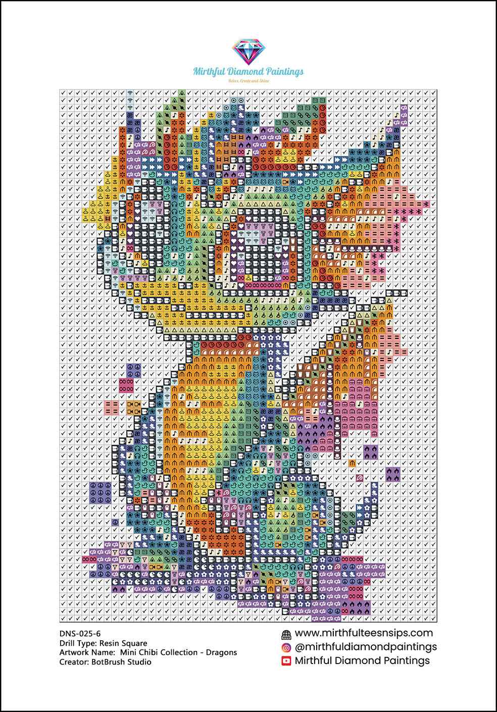 Mini Chibi Collection - Dragons 6 Hand Rendered Mini Canvases (Full Coverage) Square 13z18cm each