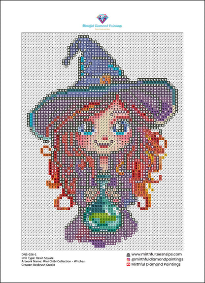 Mini Chibi Collection - Witches. 6 Canvases 15x20cm Premium Diamond Painting Kit Hand charted