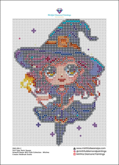 Mini Chibi Collection - Witches. 6 Canvases 15x20cm Premium Diamond Painting Kit Hand charted
