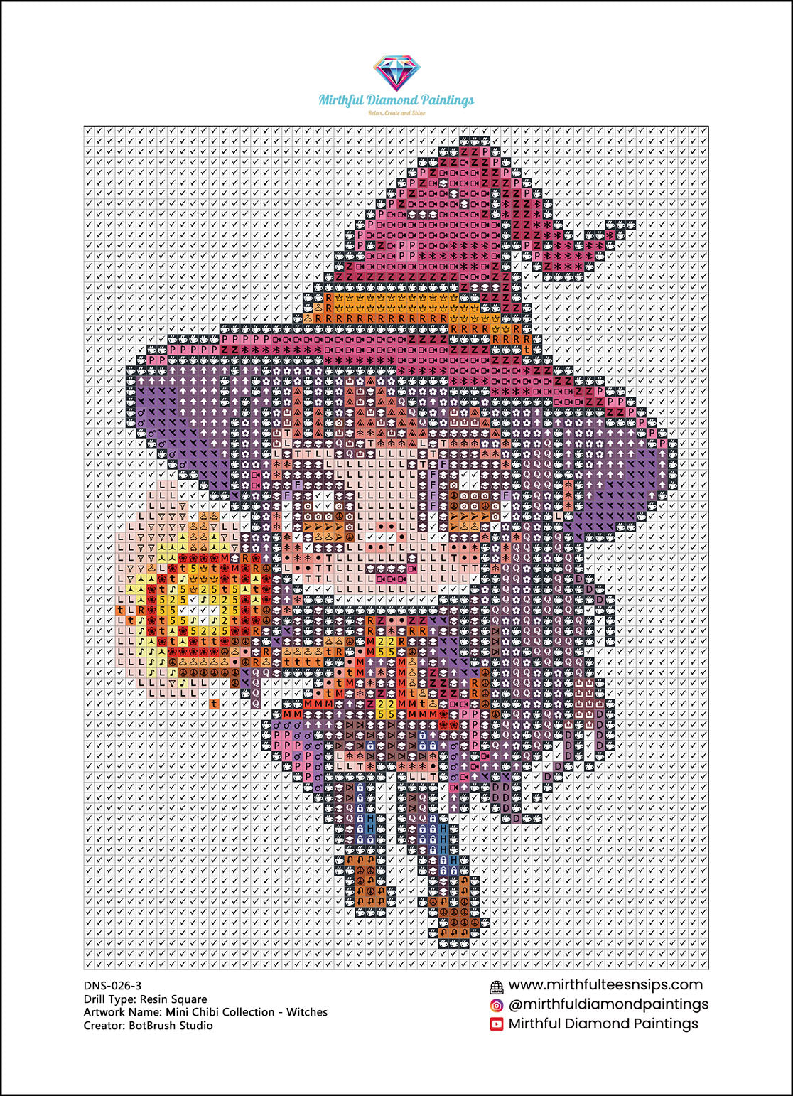 Mini Chibi Collection - Witches. 6 Canvases 15x20cm Premium Diamond Painting Kit Hand charted