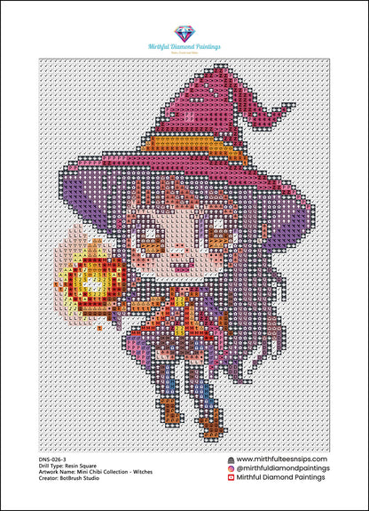Mini Chibi Collection - Witches. 6 Canvases 15x20cm Premium Diamond Painting Kit Hand charted