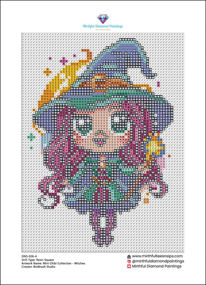 Mini Chibi Collection - Witches. 6 Canvases 15x20cm Premium Diamond Painting Kit Hand charted