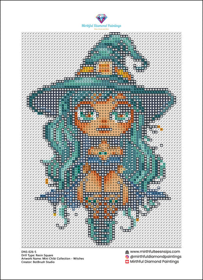 Mini Chibi Collection - Witches. 6 Canvases 15x20cm Premium Diamond Painting Kit Hand charted