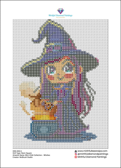 Mini Chibi Collection - Witches. 6 Canvases 15x20cm Premium Diamond Painting Kit Hand charted