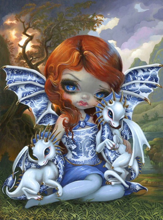 Blue Willow Dragonlings by Jasmine Becket Griffith - Premium Diamond Painting kit 60x80cm