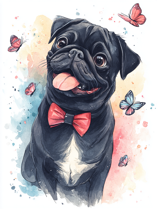 Pug of butterflies by netta_d - Premium Diamond Painting Kit 50x65cm