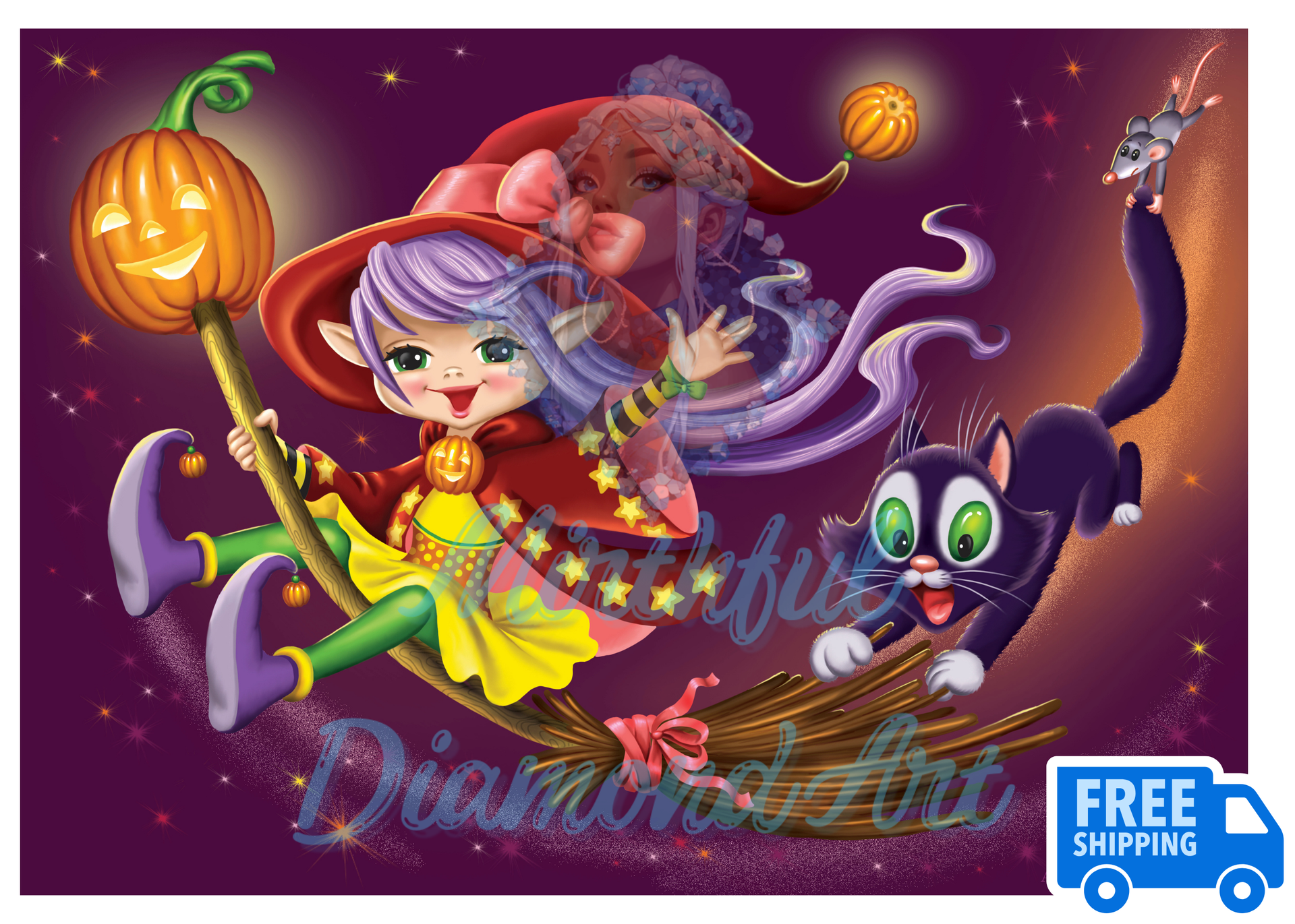Witch with a cat by Olga and Alexei Drozdov 80x55cm - Mirthful