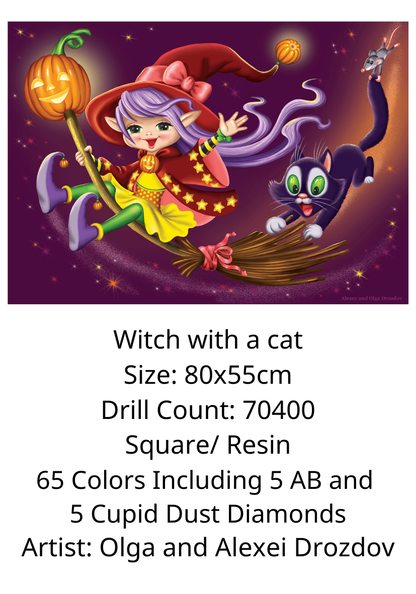 Witch with a cat by Olga and Alexei Drozdov 80x55cm